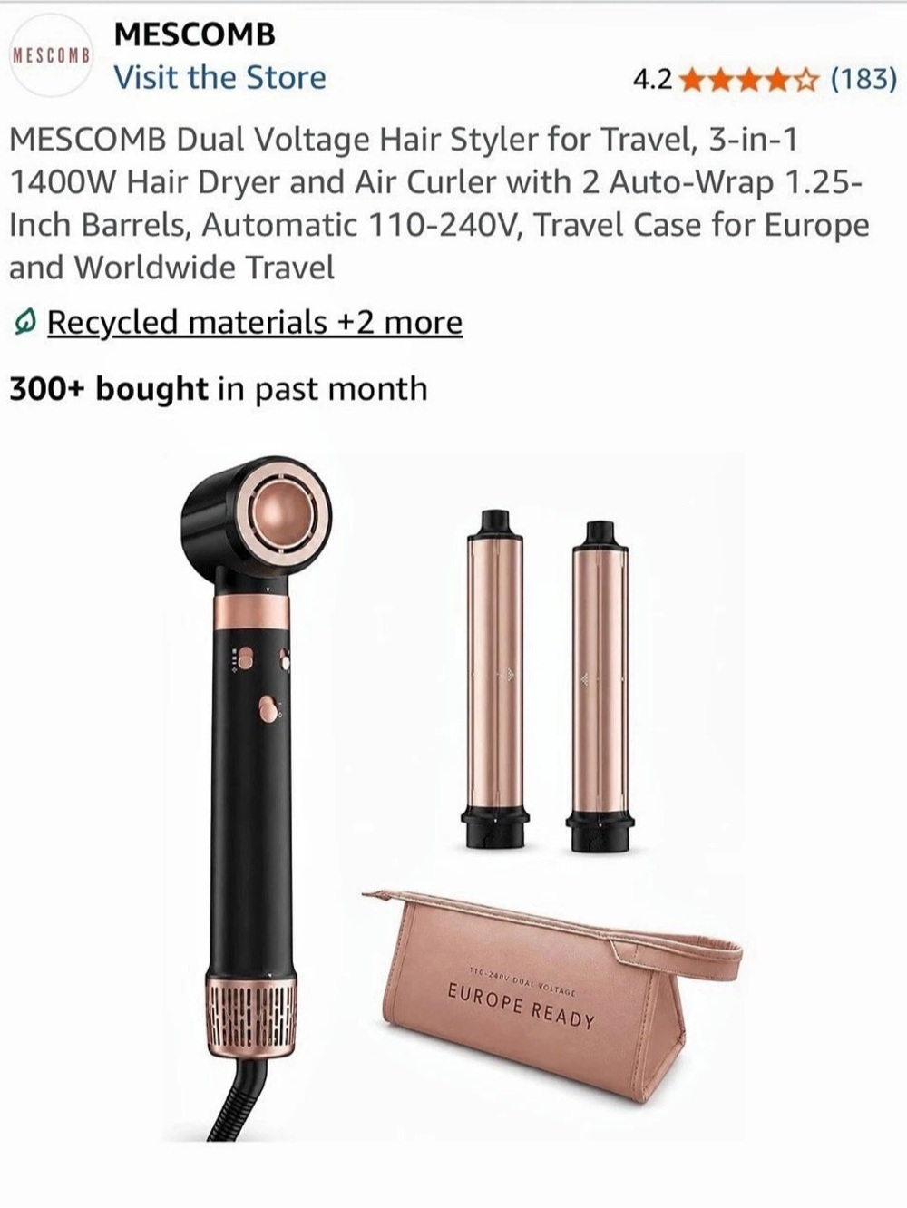MESCOMB Dual Voltage Hair Styler for Travel, 3-in-1 1400W Dual Voltage Hair